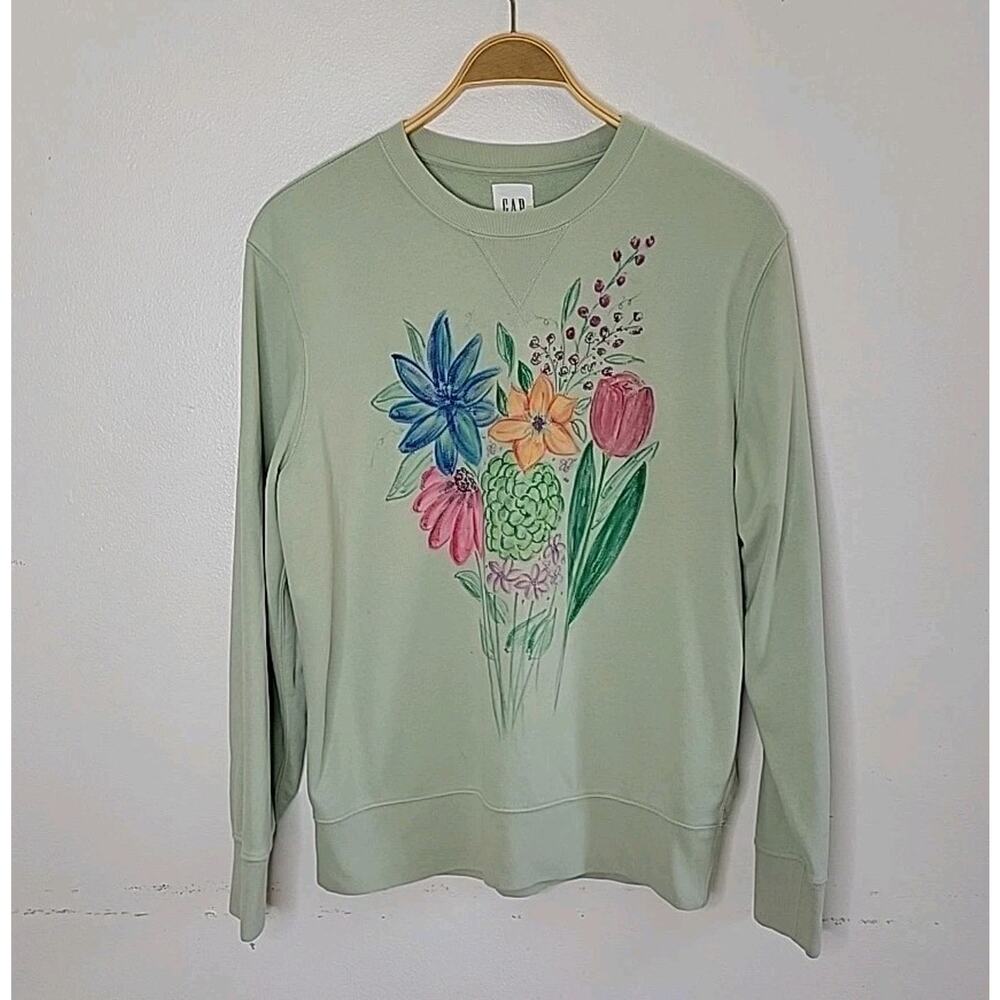Gap Vintage Soft Fire‎ Opal Wildflower Boquet Graphic Print Pullover Sweatshirt